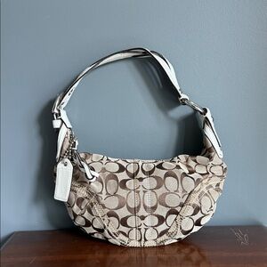 Coach Brown and Cream Signature Shoulder Bag